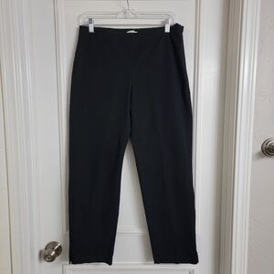 Eileen Fisher Black Slim Ankle Pants Side Zip Organic Cotton Crop Stretch. M